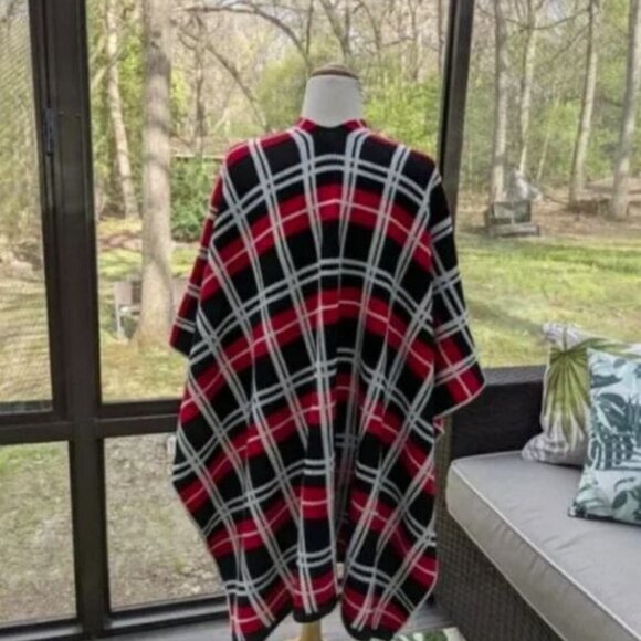 Wrap‎ plaid shawl blanket red/black New - Picture 3 of 4
